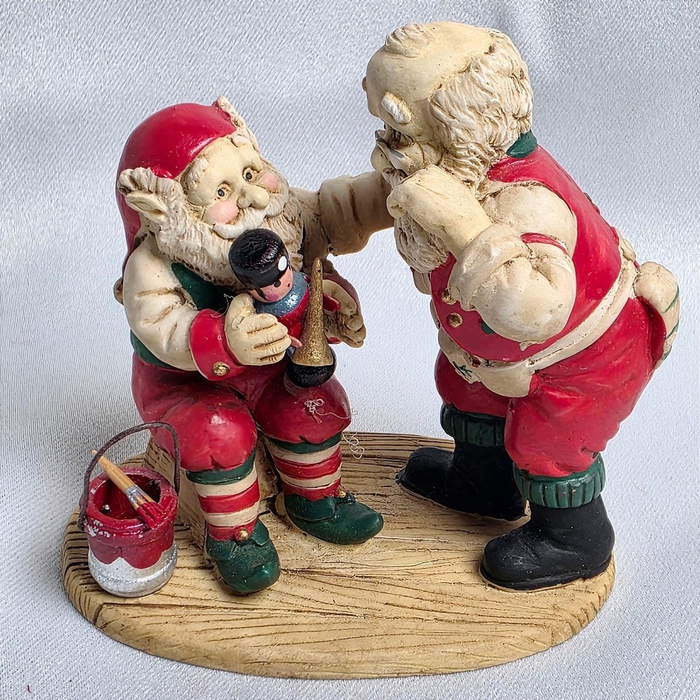 Vintage Midwest Importers Santa and Elf Workshop Figurine Christmas Decor